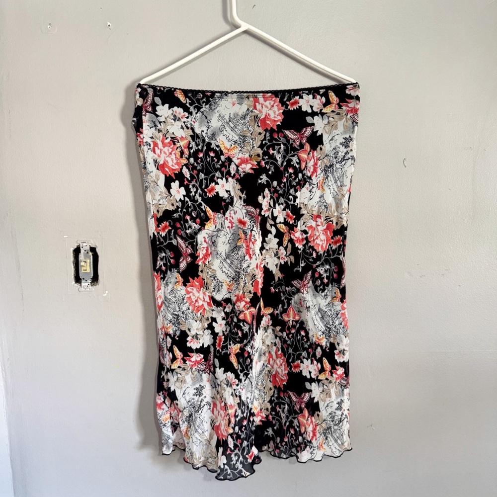 Vintage CLIO Floral Midi Skirt With Lettuce Hem Size Medium